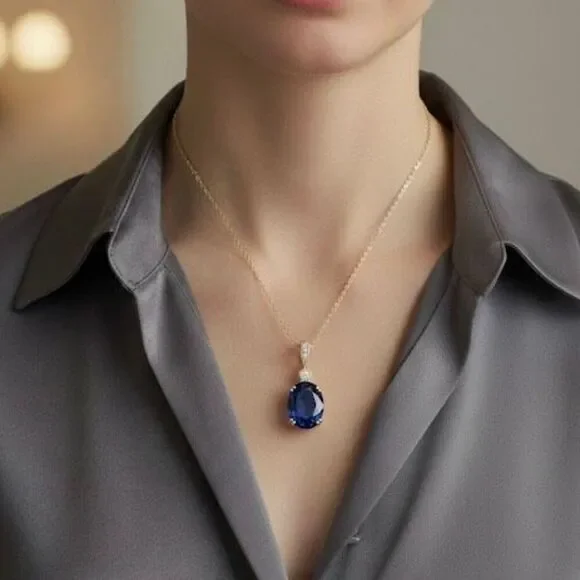 Oval Tanzanite 18mm x 13.5mm Pendant Necklace Gold Vermeil 18” Vintage Style - Picture 11 of 11